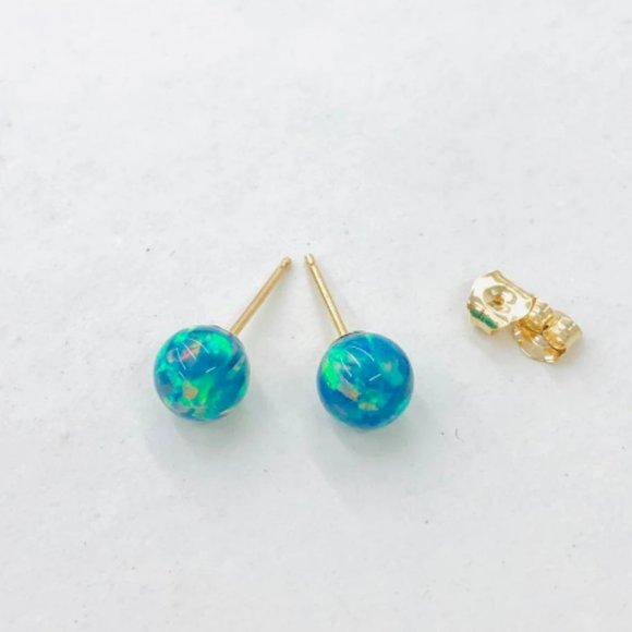 14K Yellow Solid Gold Lavender Ball Earrings 6x6 Womens Stud Earrings Aretes Oro - Picture 4 of 4